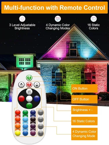 Vista 3 de ZUCKEO Luces de Paisaje que Cambian de Color de 12W RGB de Bajo Voltaje Iluminación de Paisaje Control Remoto, Foco LED Impermeable para Exteriores