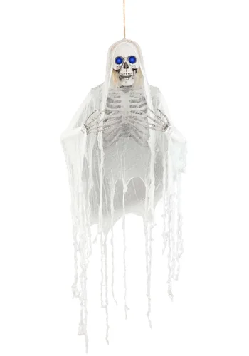 Vista 3 de Esqueleto Colgante Embrujado con Ojos Azules Iluminados Decoración de Halloween Multicolor