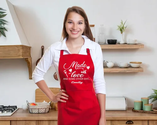 Vista 3 de Delantales divertidos personalizables para mujeres y hombres, delantal de cocina personalizado con 2 bolsillos, bonitos regalos para hornear