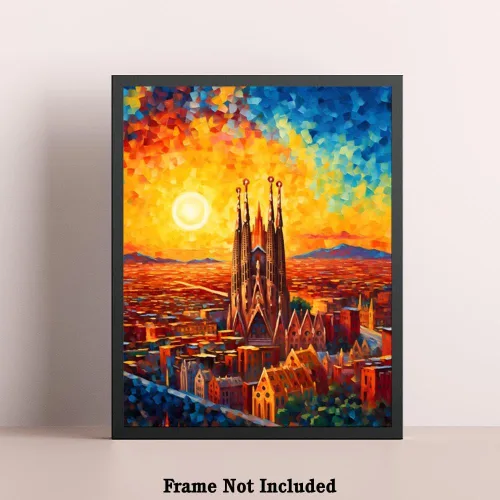 Vista 5 de Bestbuddy Pet 8x10 sin marco noche estrellada inspirada Sagrada Familia Barcelona España sitio histórico católico punto de referencia mundial Europa