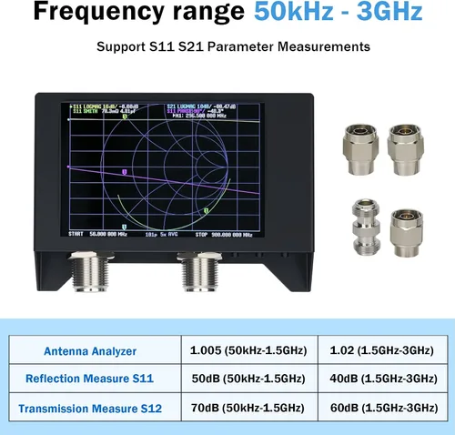 Vista 3 de AURSINC NanoVNA SAA-2N V2.2 Analizador de antena con kit de testboard, analizador de red vectorial tipo N de 4 pulgadas 50KHz-3GHz con bolsa