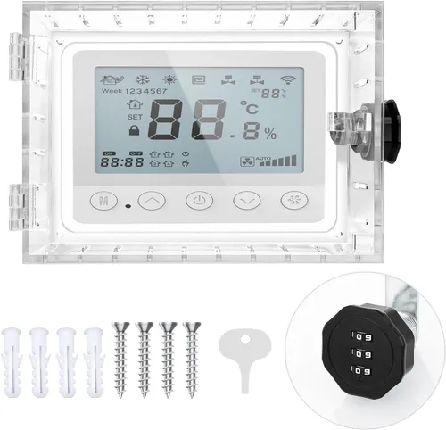 Vista 10 de Caja de bloqueo universal para termostato con llave, protector de termostato grande transparente para termostato en pared, cubierta de termostato se