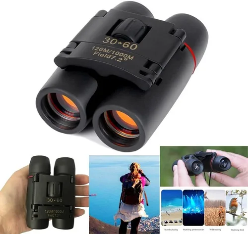 Vista 8 de Mini prismáticos portátiles de 30 x 60, telescopio plegable de ángulo de visión amplio con visión nocturna con poca luz para observación de aves al