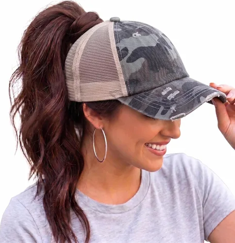Vista 66 de Funky Junque - Sombrero de cola de caballo para mujer, gorra de béisbol con ajuste ajustable y cola de caballo alta cruzada para uso diario Paquete