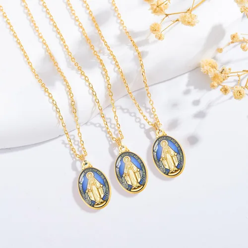 Vista 6 de 60 piezas de colgante de medalla milagrosa esmalte azul acento para hombres mujeres protección joyería católica encanto para bricolaje rosario