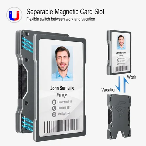 Vista 2 de GEIT Billetera minimalista para hombre, delgada de metal de aluminio con soporte magnético para tarjetas de identificación, cartera de tarjetas