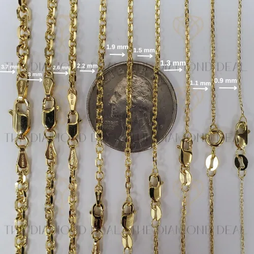 Vista 2 de 14k SOLID Yellow or White Gold 1.4mm Shiny Diamond Cut Cable Link Chain Necklace for Pendants and Charms with Lobster-Claw Clasp