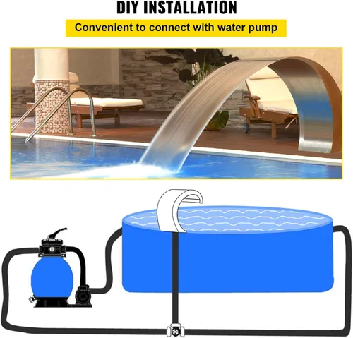 Vista 6 de Happybuy Fuente de piscina de acero inoxidable de 17.7 x 11.8 x 23.6 pulgadas, fuente de piscina plateada, para piscinas en el suelo, jardín