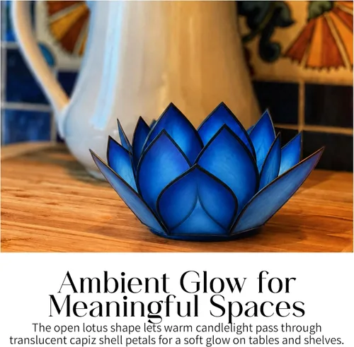 Vista 6 de Om Gallery Portavelas Lotus Tea Light - Capiz Shell, Blue Lagoon