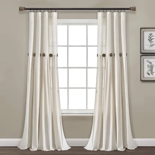 Vista 18 de Lush Decor - Cortinas de lino con botones de estilo granja, panel individual, diseño plisado de dos tonos de 40 pulgadas de ancho x 108 pulgadas