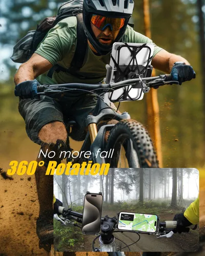 Vista 2 de Soporte para tableta de teléfono de motocicleta para manillar de 3/4"-11/4", soporte de tableta de bicicleta de doble protección para dispositivos