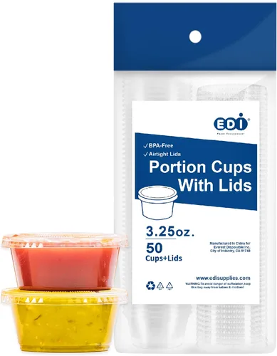 Vista 12 de EDI - Vasos de plástico desechables transparentes con tapas a prueba de fugas - Jello Shot, condimento y salsa de inmersión, souffle - Sin BPA