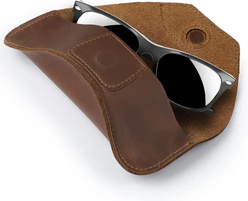 Vista 7 de Londo Funda de piel auténtica para gafas, gafas de sol, gafas y gafas con imán, CanelaEscapada nocturna