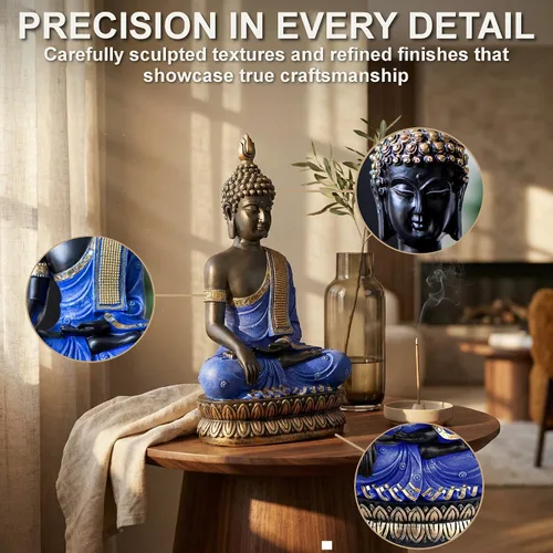 Vista 2 de 25DOL Estatuas de Buda para el hogar. Estatua de Buda de 13 pulgadas (El momento de la iluminación). Coleccionables y figuras, decoración de Azul