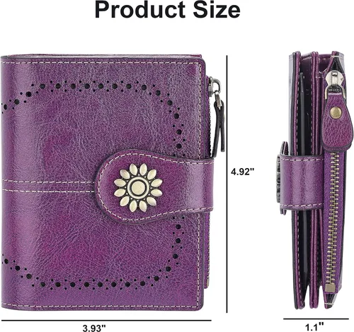 Vista 6 de Lavemi Cartera de Piel para Mujer Pequeña Compacta con Bloqueo RFID Estuche para Tarjetas de Crédito Monedero con Bolsillo con Cremallera Small