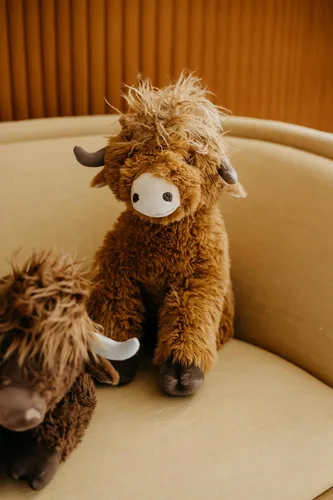 Vista 2 de The Petting Zoo Highland Cow - Peluche de animales de peluche, regalos para niños, animales salvajes de la vida silvestre, juguete de peluche