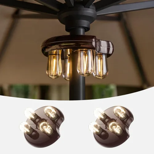 Vista 9 de Luz para sombrilla de patio con bombillas LED Edison, funciona con pilas, luces de poste para sombrilla para exteriores con 2 modos de iluminación