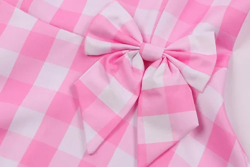 Vista 5 de Disfraz de heroína de la película para niños, vestido rosa, disfraz de Halloween, traje de fiesta con collar, aretes, horquilla