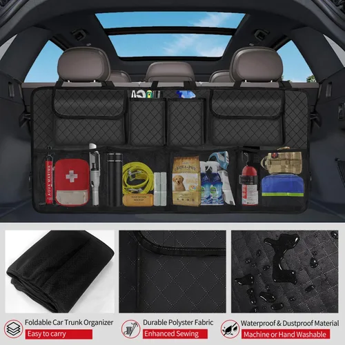 Vista 5 de Organizador y almacenamiento para maletero de automóvil, accesorios de almacenamiento colgantes para asiento trasero de gran capacidad, organizador