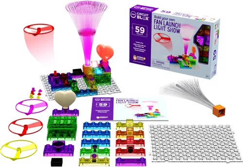Vista 4 de E-Blox Kit de circuito STEM de bloques de construcción, 59 proyectos, construye tu propio espectáculo de luces de lanzamiento de ventiladores