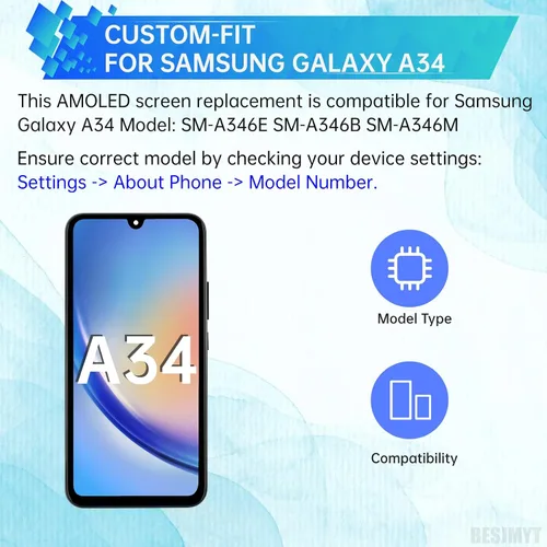 Vista 2 de Reemplazo de pantalla AMOLED para Samsung Galaxy A34 con marco