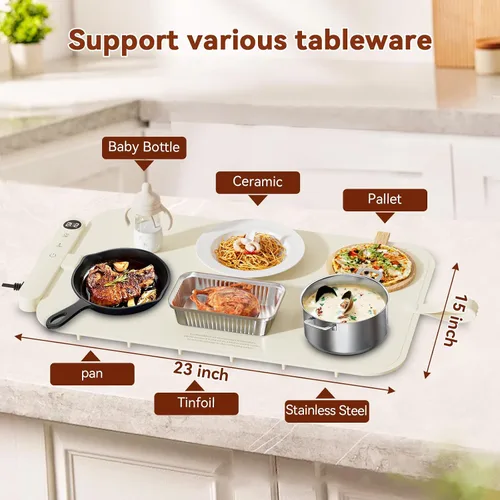 Vista 5 de Newise Tapete de calentamiento de alimentos de grafeno mejorado para encimera, regalos para mamá esposa, bandeja de calentamiento eléctrica