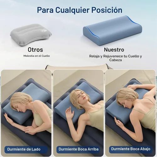 Vista 6 de Almohadas de camping para dormir, almohada de viaje de espuma viscoelástica de 2 alturas, almohada de viaje pequeña para camping, senderismo