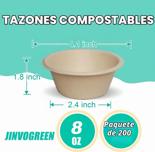 Vista 3 de JINVOGREEN 200 Unidades cuencos de papel de 8 onzas, pequeños cuencos desechables compostables, cuenco de bagazo de caña de azúcar biodegradable