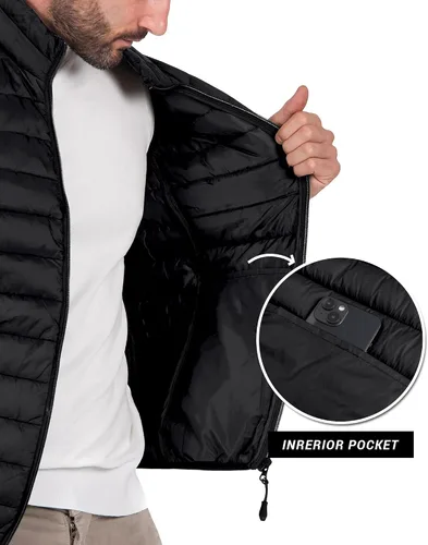 Vista 4 de Polu Chaleco acolchado para hombre, sin mangas, con cremallera, ligero, cálido, con bolsillos