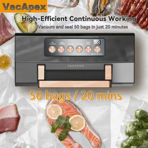 Vista 4 de Sellador al vacío prémium para alimentos, kit de lujo VACAPEX Precision Vacuum Sealer Machine Pro, doble sellado térmico, modos automáticos secos