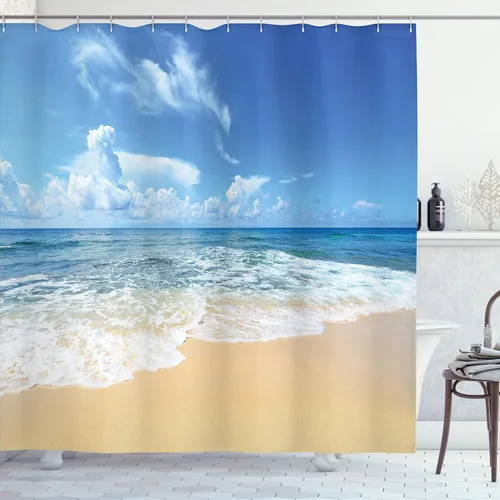 Vista 55 de Ambesonne Decor Collection, juego de cortina con ganchos para regadera Amarillo y marrón