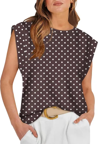 Vista 13 de WIHOLL Camisetas de mangas casquillo para mujer, camisetas básicas de verano, camisetas informales sin mangas, ajuste holgado, a la moda D - Raya