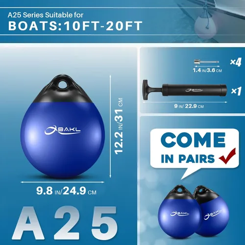 Vista 2 de Pair of Vinyl Boat Buoy Balls, 9.8 x 12.2 Inches Round Boat fenders Ball for Boat Mooring Buoys, Anchor Float Buoy and Mooring Fender