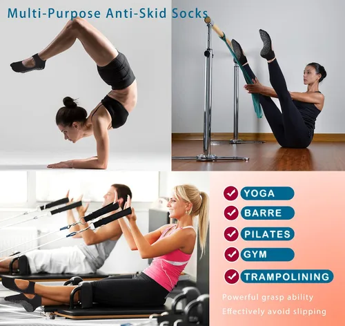 Vista 5 de Cooque - Calcetines de yoga antideslizantes para pilates con puños para mujer