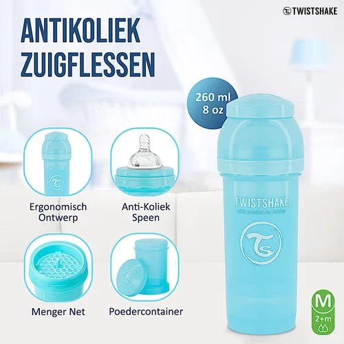 Vista 2 de Twistshake Biberones anticólicos – Biberones prémium de 8.8 fl oz/8 onzas con recipiente de almacenamiento de leche de 3.4 fl oz para una