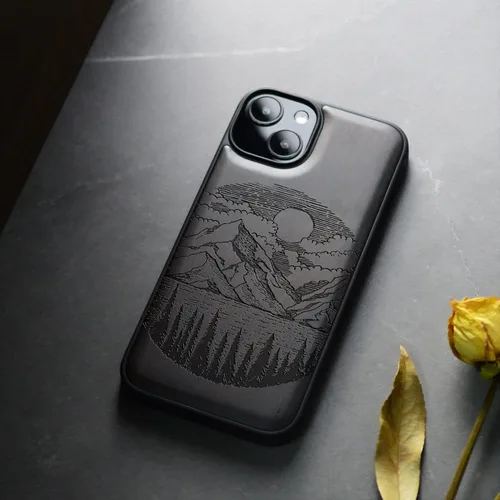 Vista 4 de Carveit Funda magnética de madera para iPhone 14 [madera natural y TPU suave negro] Funda protectora de madera única y elegante a prueba de golpes