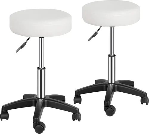 Vista 7 de SUPER DEAL Taburetes giratorios sillas giratorias masaje facial spa salón bar taburete ajustable hidráulica silla rodante, color negro