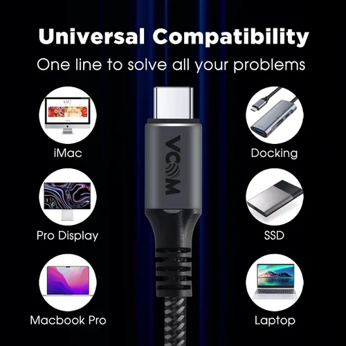 Vista 7 de VCOM Cable USB 4 - Thunderbolt 3, 6.6 pies, 20 Gbps, carga de 100 W, video de 84K a 60 Hz, compatible con USB-C, MacBooks, Hub, acoplamiento