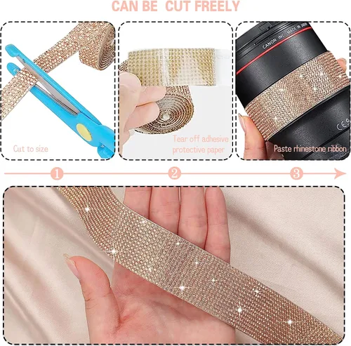 Vista 6 de 4 rollos de cinta autoadhesiva con diamantes de imitación, cinta de diamantes bling con pegatinas de 2 mm para manualidades, bodas, cumpleaños