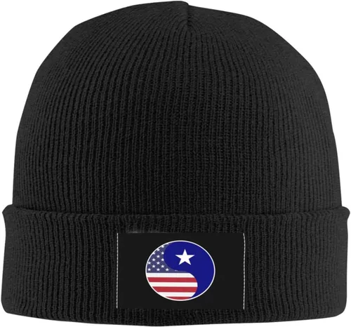 Vista 2 de LIICHEES Yin Yang Flag Combination of America and Bonnie Blue Flag Beanie Hat for Men Women Warm Cozy Knit Skull Cap Acrylic Winter Hats