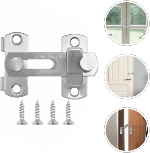 Vista 5 de Pestillo de puerta plegable doble de acero inoxidable, pestillo francés con tornillos, tipo plano giratorio de 180°, para puertas de granero, 4 uds