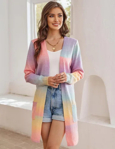 Vista 3 de GRACE KARIN - Cárdigan con estilo de quimono de punto, con mangas largas y bolsillos frontales abiertos, para mujer