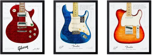 Vista 42 de Poster Master Póster de música vintage de 3 piezas, impresión de instrumentos retro, regalo para músico, amigo, guitarra eléctrica, patrón, patente