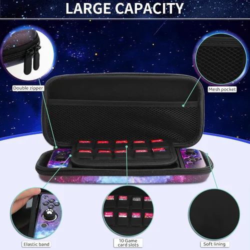 Vista 2 de Galaxy Carrying Case for Nintendo Switch, Portable Travel Cover Case with 10 Game Card Slots for Switch Console, Accessories with Protective Shell