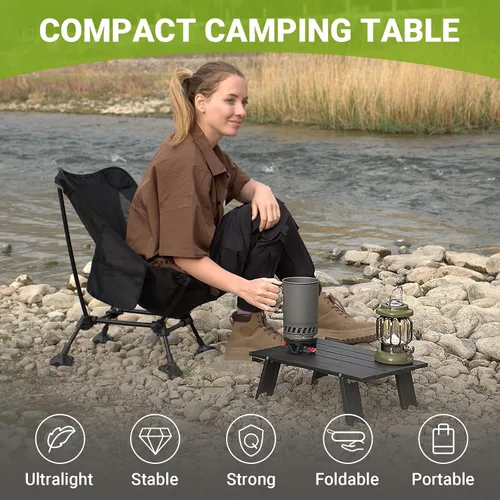 Vista 7 de ATEPA Mesa de camping pequeña, mesa de playa portátil ultraligera, mesas de campamento compactas plegables con patas de aluminio, bolsa