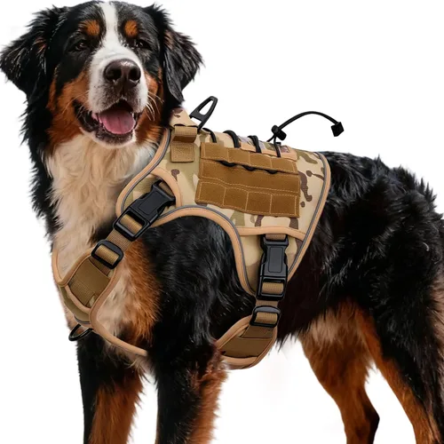Vista 89 de Arnés táctico para perros grandes, chaleco reflectante ajustable sin tirones con sistema Molle, control de grado militar K9 para entrenamiento
