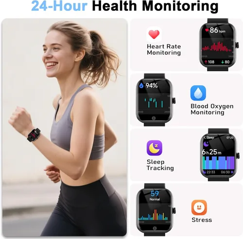 Vista 3 de Smart Watch for Women Men, Alexa Built-in, Smartwatch for iPhone & Android Bluetooth Call, 1.91" HD Fitness Tracker with Heart Rate/SpO2/Sleep Black