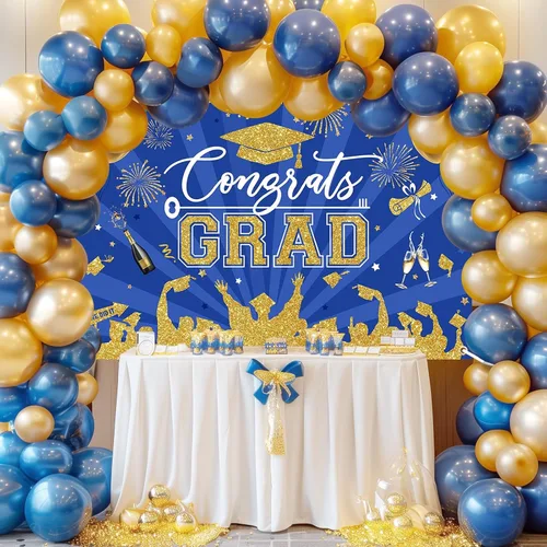 Vista 4 de Avezano Fondo de graduación Congrats Grad, decoraciones de fiesta de graduación de clase de 2026, fondo de sesión de fotos, felicitaciones