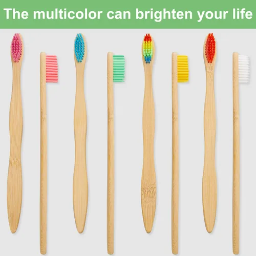 Vista 3 de Boao 40 cepillos de dientes de bambú, cepillo de dientes de carbón, cepillos de dientes de bambú con cerdas de nailon sin BPA (multicolor)