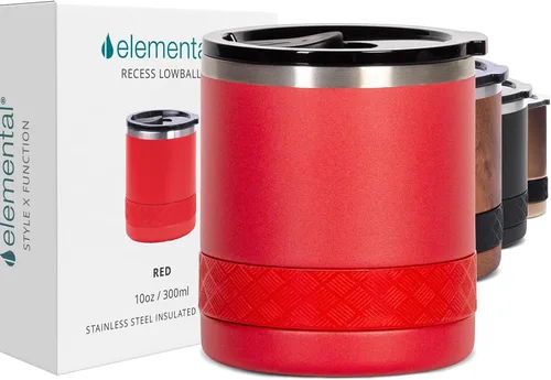 Vista 11 de Elemental Recess Vaso bajo de 10 oz, taza de acero inoxidable de triple pared con tapa de Tritan no fracturable, vaso de whisky aislado, taza